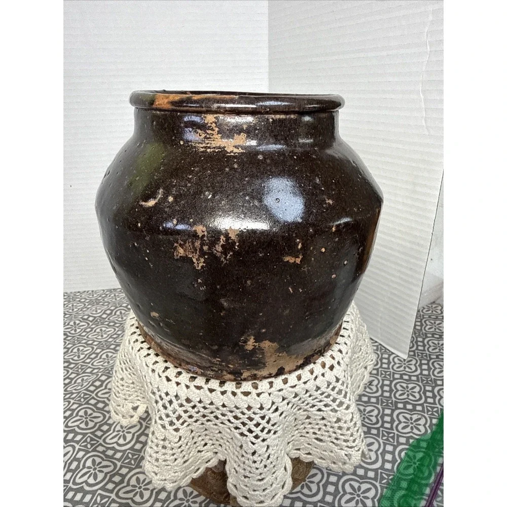 ANTQ.Chinese Stoneware Brown Glazed Pottery Storage Jar Similar To Soy Sauce Jug